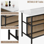 Îlot de cuisine en faux marbre blanc/brun vieilli/brun/beige avec 2 tabourets et étagères ouvertes – 2 places