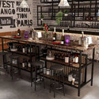 Îlot de cuisine en faux marbre blanc/brun vieilli/brun/beige avec 2 tabourets et étagères ouvertes – 2 places