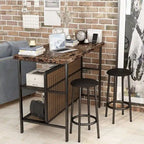 Îlot de cuisine en faux marbre blanc/brun vieilli/brun/beige avec 2 tabourets et étagères ouvertes – 2 places