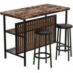 Îlot de cuisine en faux marbre blanc/brun vieilli/brun/beige avec 2 tabourets et étagères ouvertes – 2 places