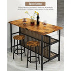 Îlot de cuisine en faux marbre blanc/brun vieilli/brun/beige avec 2 tabourets et étagères ouvertes – 2 places