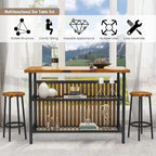 Îlot de cuisine en faux marbre blanc/brun vieilli/brun/beige avec 2 tabourets et étagères ouvertes – 2 places