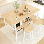 Îlot de cuisine en faux marbre blanc/brun vieilli/brun/beige avec 2 tabourets et étagères ouvertes – 2 places