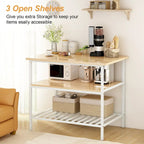 Îlot de cuisine en faux marbre blanc/brun vieilli/brun/beige avec 2 tabourets et étagères ouvertes – 2 places