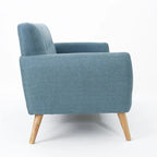 Causeuse de style mid-century orange brûlé / gris foncé / bleu avec dossier capitonné et pieds en bois – 2 places