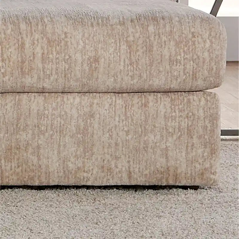 Ottoman rectangulaire en tissu parchemin/charbon de bois avec roulettes – Simple
