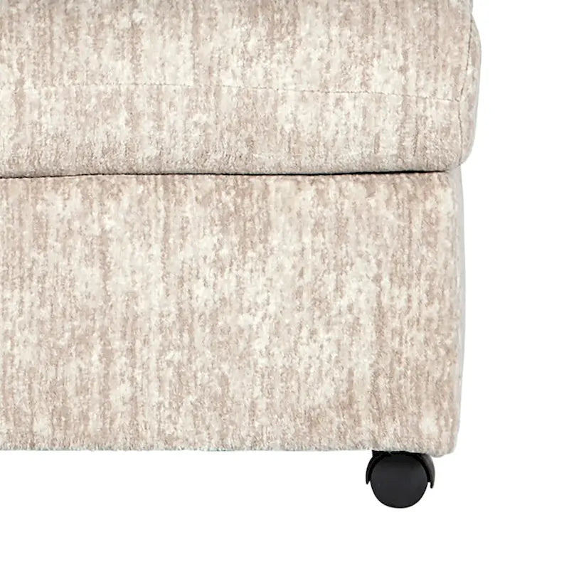 Ottoman rectangulaire en tissu parchemin/charbon de bois avec roulettes – Simple