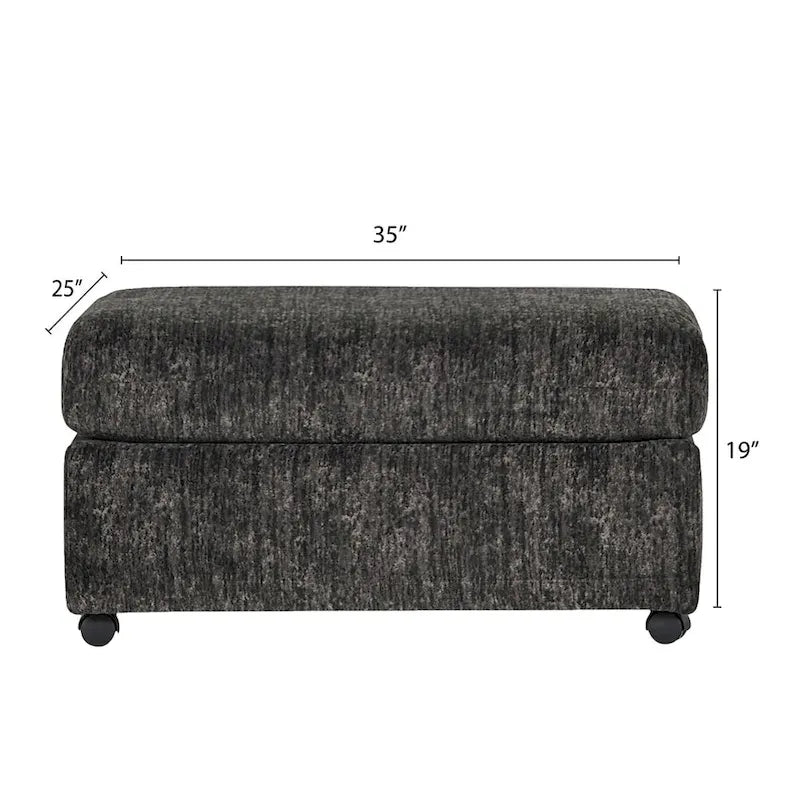 Ottoman rectangulaire en tissu parchemin/charbon de bois avec roulettes – Simple