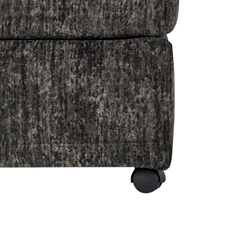 Ottoman rectangulaire en tissu parchemin/charbon de bois avec roulettes – Simple
