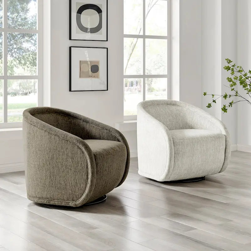 Fauteuil pivotant en tissu taupe/beige avec passepoil – Unité