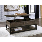 Table basse relevable rectangulaire en placage brun avec finition vieillie bicolore – Simple