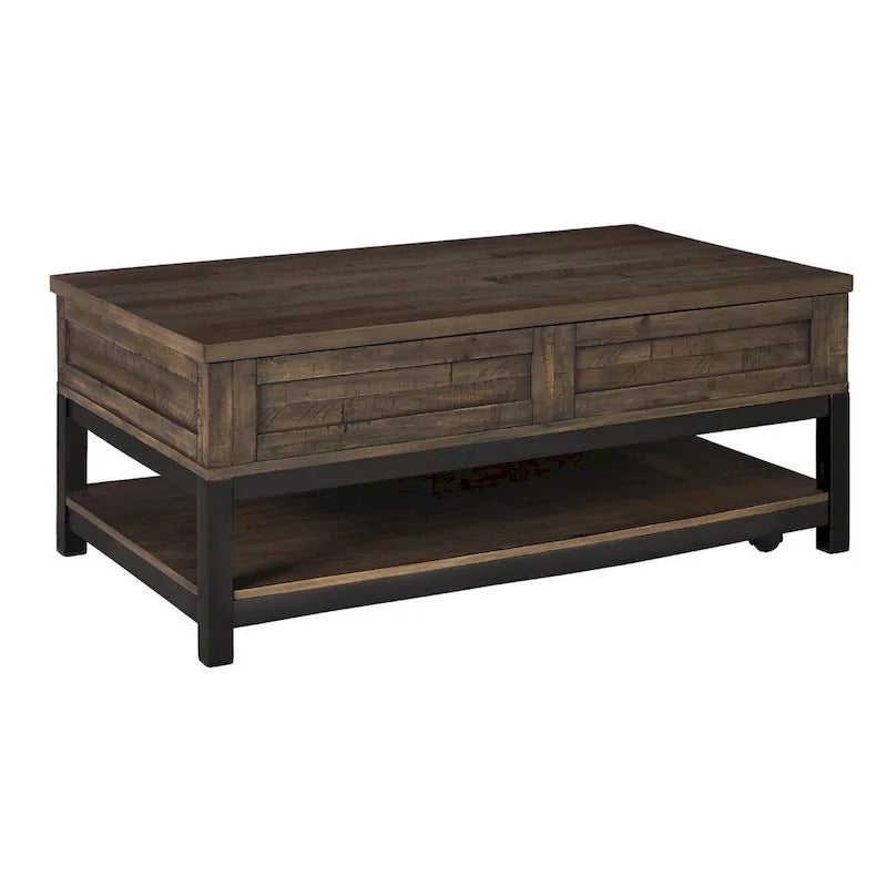 Table basse relevable rectangulaire en placage brun avec finition vieillie bicolore – Simple
