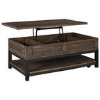 Table basse relevable rectangulaire en placage brun avec finition vieillie bicolore – Simple