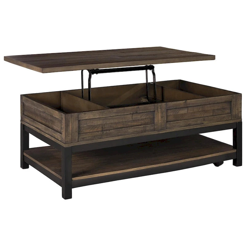 Table basse relevable rectangulaire en placage brun avec finition vieillie bicolore – Simple