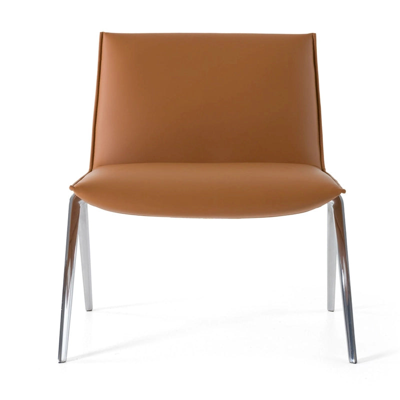 Chaise d'appoint en cuir vegan camel avec cadre en aluminium chromé – À l'unité
