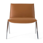 Chaise d'appoint en cuir vegan camel avec cadre en aluminium chromé – À l'unité