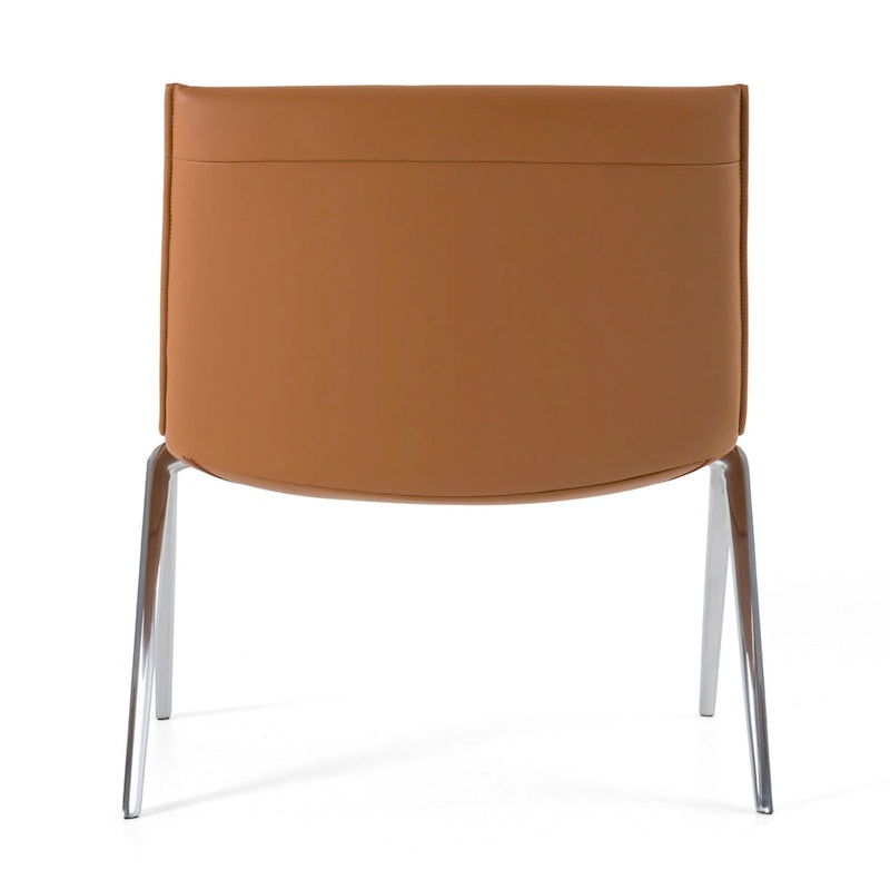Chaise d'appoint en cuir vegan camel avec cadre en aluminium chromé – À l'unité