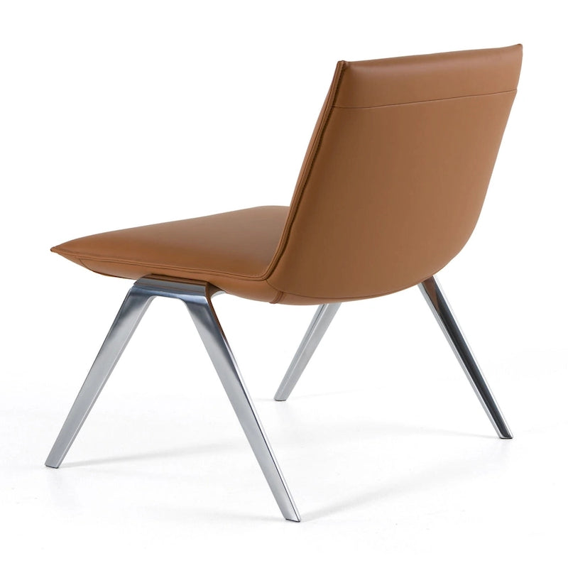 Chaise d'appoint en cuir vegan camel avec cadre en aluminium chromé – À l'unité
