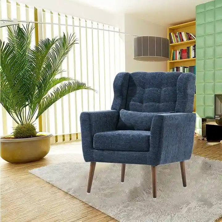 Fauteuil d'appoint en chenille bleu foncé/vert/jaune/orange/avocat/beige avec oreiller lombaire – Simple