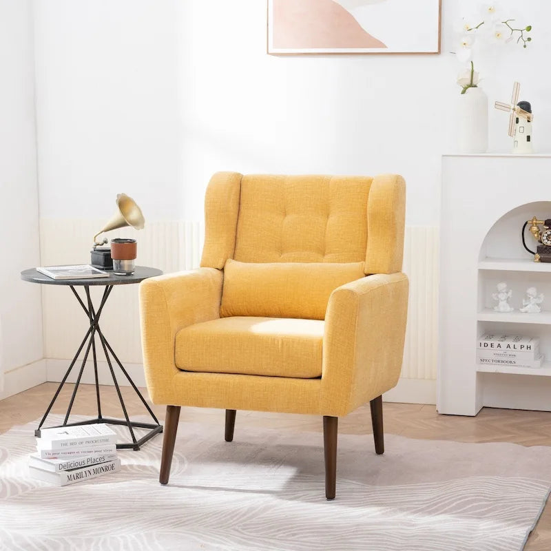 Fauteuil d'appoint en chenille bleu foncé/vert/jaune/orange/avocat/beige avec oreiller lombaire – Simple