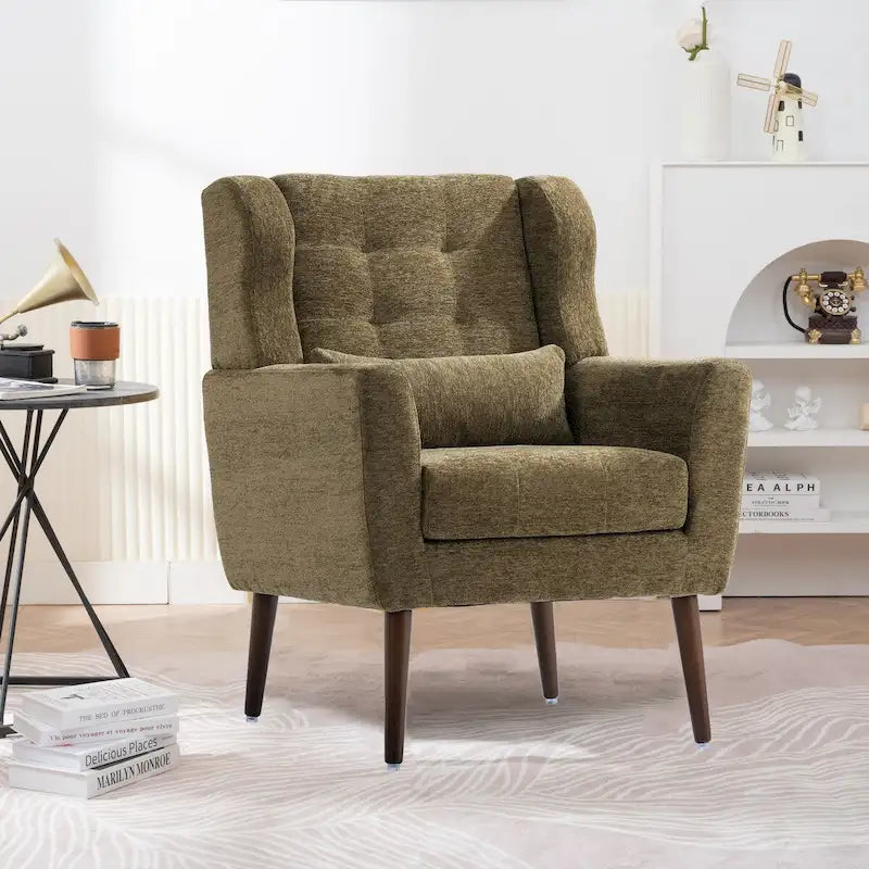 Fauteuil d'appoint en chenille bleu foncé/vert/jaune/orange/avocat/beige avec oreiller lombaire – Simple