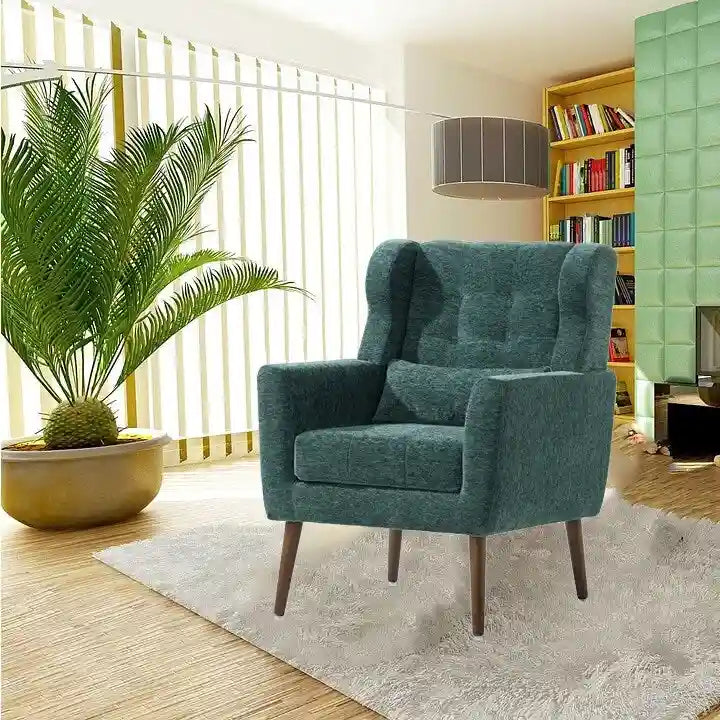 Fauteuil d'appoint en chenille bleu foncé/vert/jaune/orange/avocat/beige avec oreiller lombaire – Simple