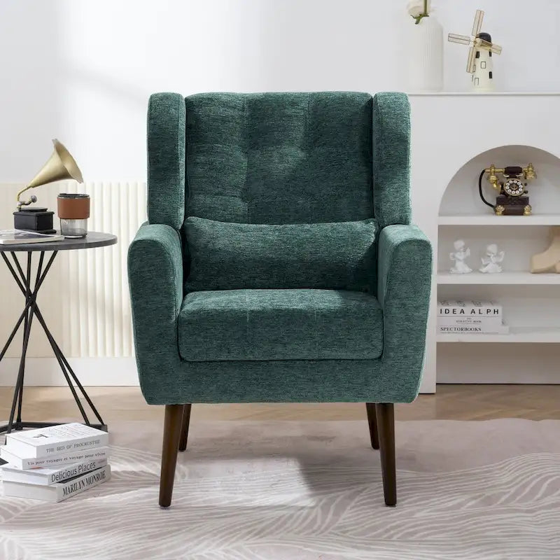 Fauteuil d'appoint en chenille bleu foncé/vert/jaune/orange/avocat/beige avec oreiller lombaire – Simple