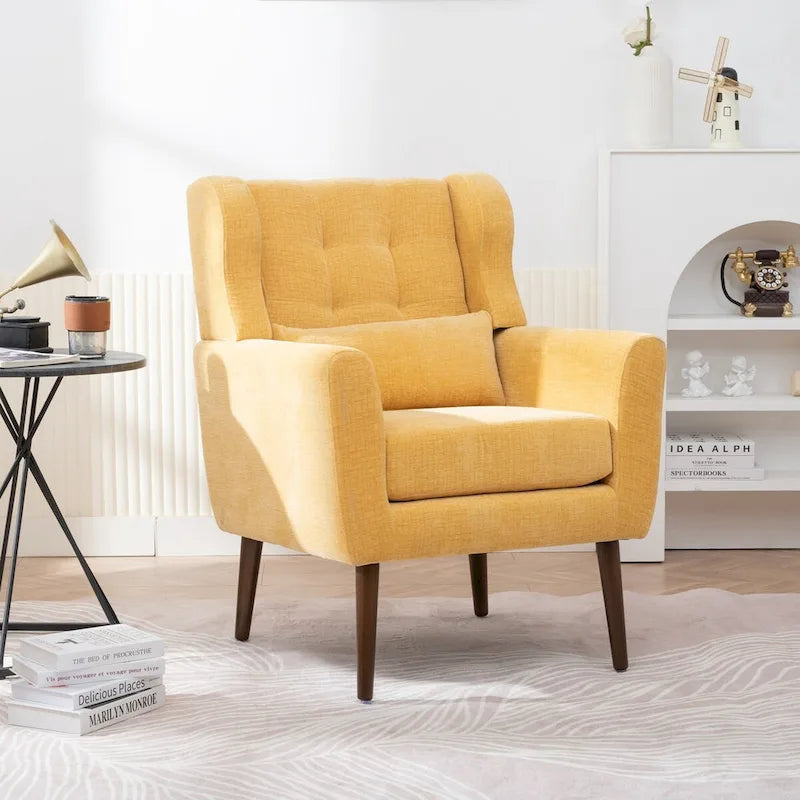 Fauteuil d'appoint en chenille bleu foncé/vert/jaune/orange/avocat/beige avec oreiller lombaire – Simple