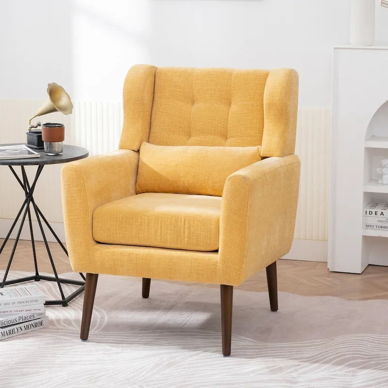 Fauteuil d'appoint en chenille bleu foncé/vert/jaune/orange/avocat/beige avec oreiller lombaire – Simple