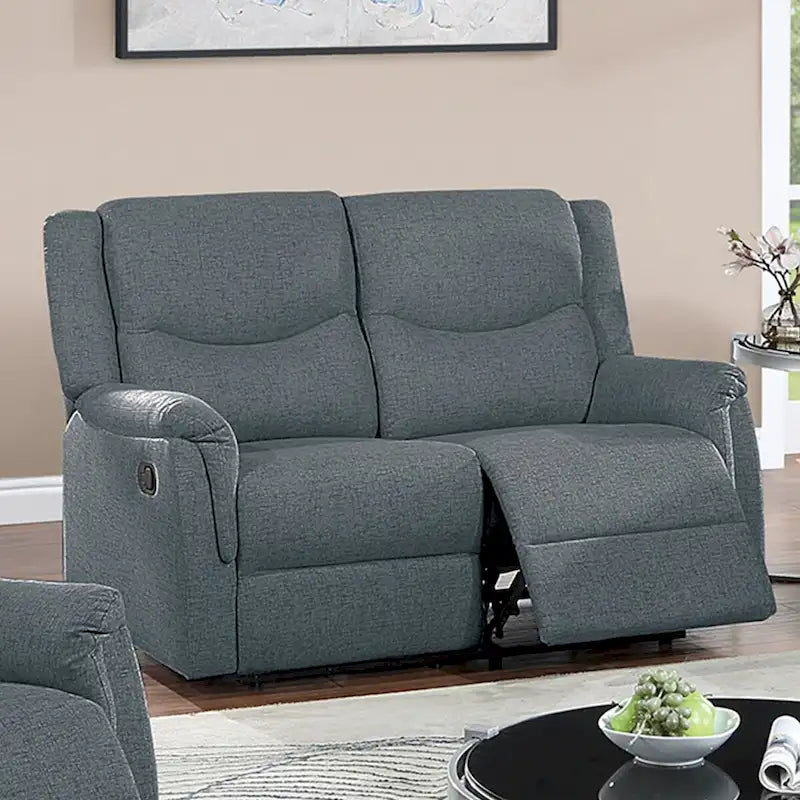 Causeuse inclinable manuelle en tissu texturé toile de jute gris foncé/os sincère avec appuie-tête – 2 places