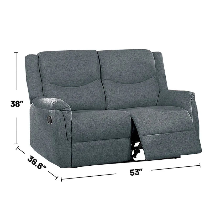 Causeuse inclinable manuelle en tissu texturé toile de jute gris foncé/os sincère avec appuie-tête – 2 places