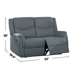 Causeuse inclinable manuelle en tissu texturé toile de jute gris foncé/os sincère avec appuie-tête – 2 places