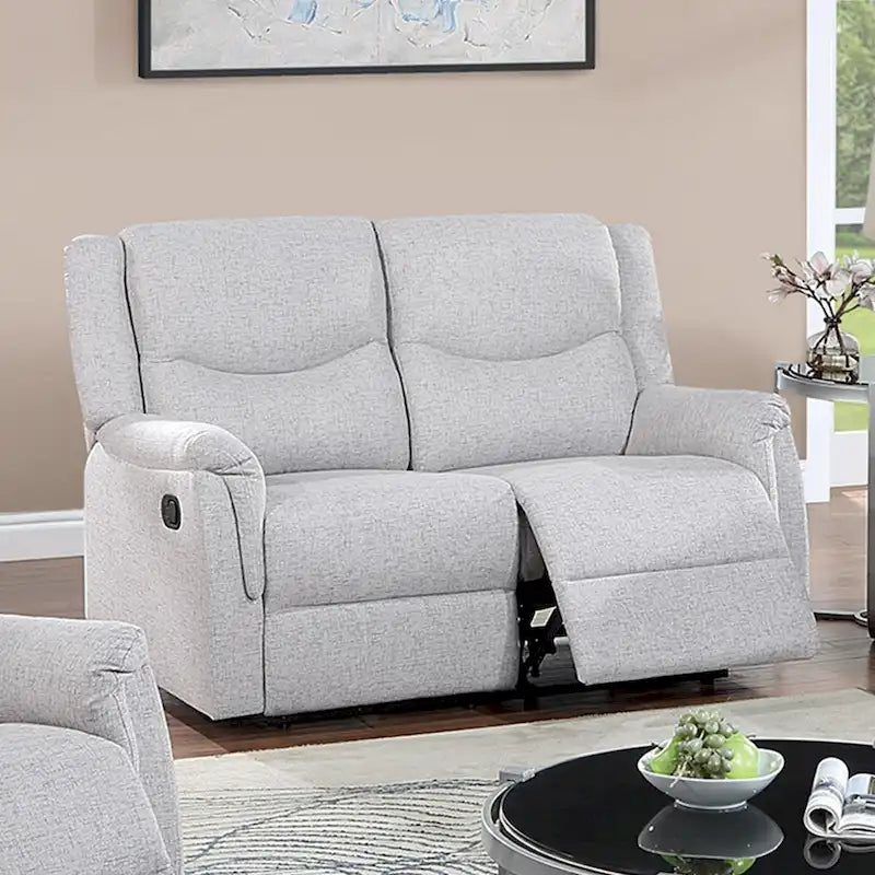 Causeuse inclinable manuelle en tissu texturé toile de jute gris foncé/os sincère avec appuie-tête – 2 places