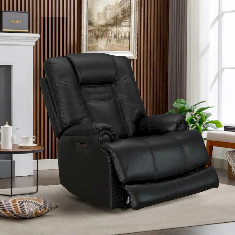 Fauteuil inclinable électrique zéro gravité en cuir pleine fleur noir avec appuie-tête réglable et port USB-C – Individuel