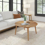 Table basse ronde noyer / pacanier / noire style Mid-Century avec pieds coniques en pin – 91 cm