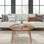Table basse ronde noyer / pacanier / noire style Mid-Century avec pieds coniques en pin – 91 cm