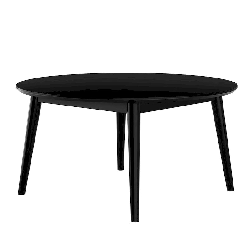Table basse ronde noyer / pacanier / noire style Mid-Century avec pieds coniques en pin – 91 cm