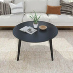 Table basse ronde noyer / pacanier / noire style Mid-Century avec pieds coniques en pin – 91 cm