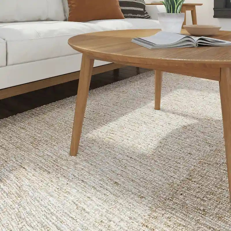 Table basse ronde noyer / pacanier / noire style Mid-Century avec pieds coniques en pin – 91 cm