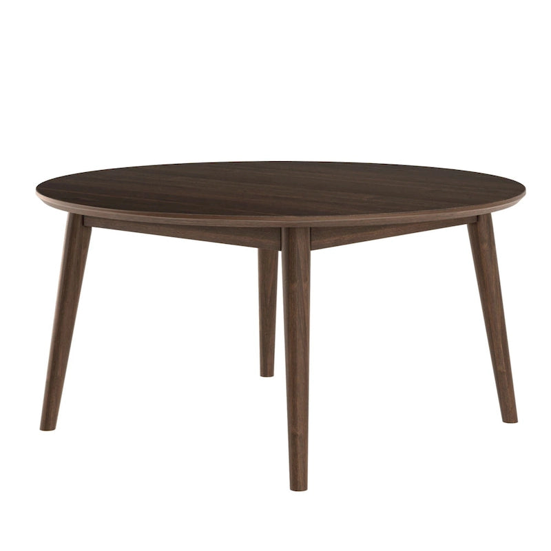 Table basse ronde noyer / pacanier / noire style Mid-Century avec pieds coniques en pin – 91 cm