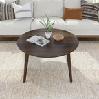 Table basse ronde noyer / pacanier / noire style Mid-Century avec pieds coniques en pin – 91 cm