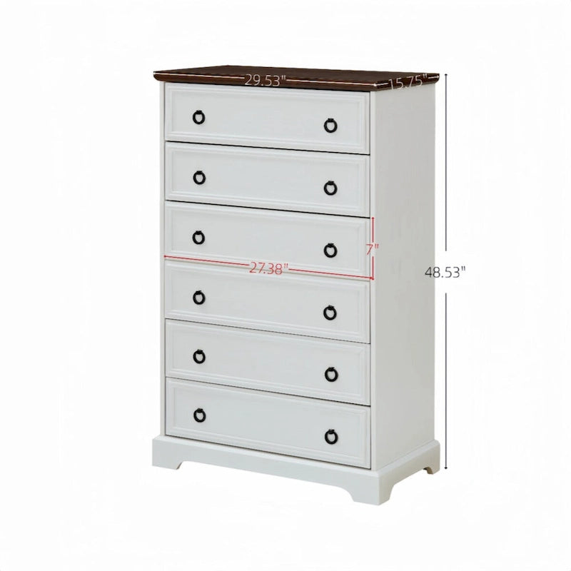 Commode haute à 6 tiroirs, gris délavé/blanc – Simple