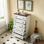 Commode haute à 6 tiroirs, gris délavé/blanc – Simple