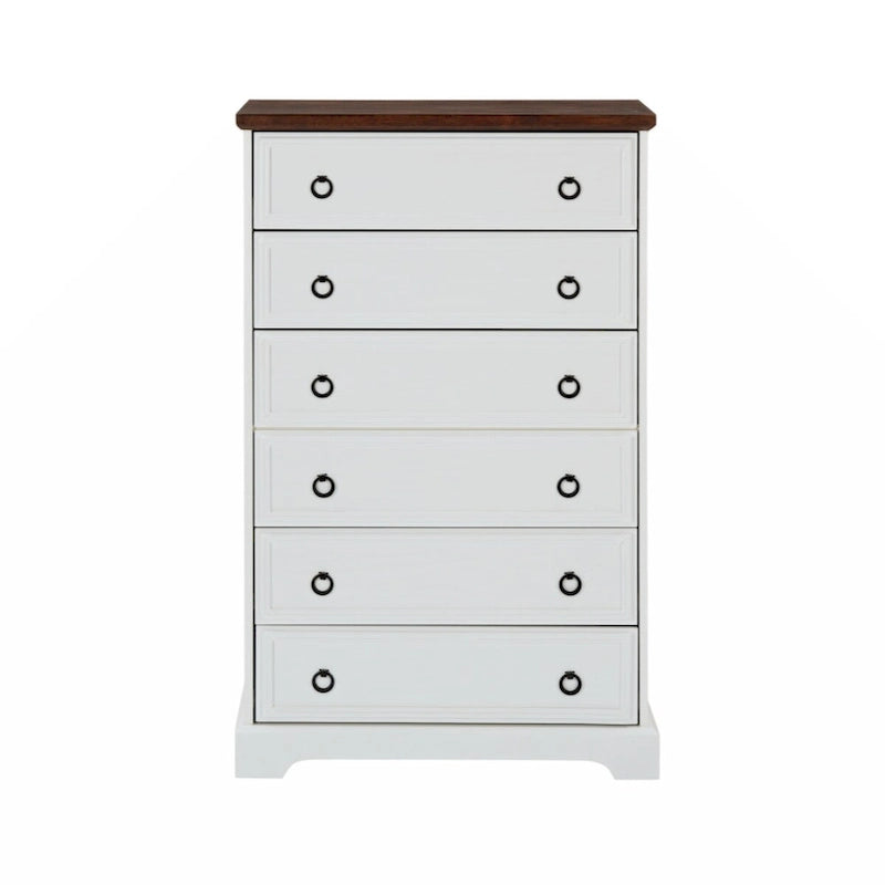 Commode haute à 6 tiroirs, gris délavé/blanc – Simple