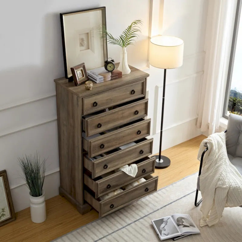 Commode haute à 6 tiroirs, gris délavé/blanc – Simple