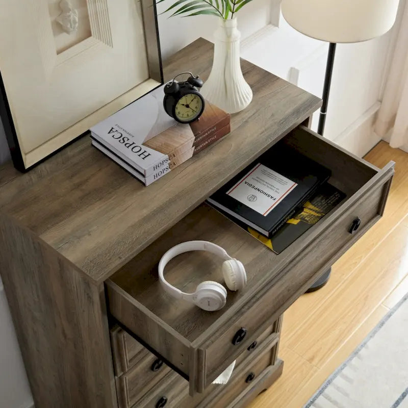 Commode haute à 6 tiroirs, gris délavé/blanc – Simple