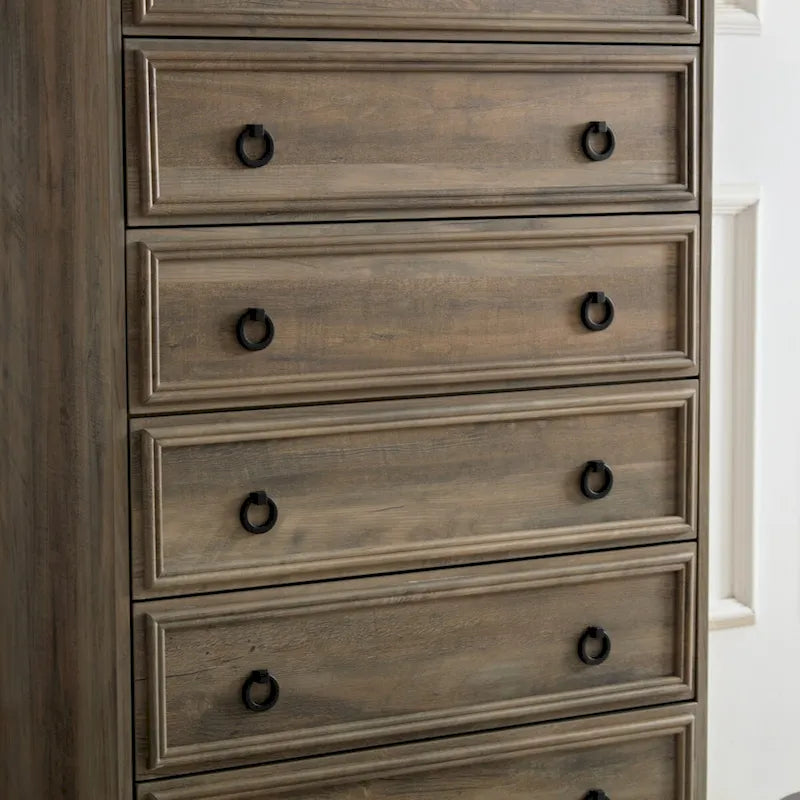 Commode haute à 6 tiroirs, gris délavé/blanc – Simple