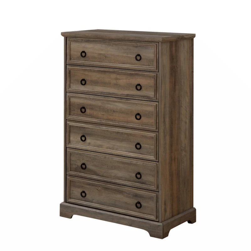 Commode haute à 6 tiroirs, gris délavé/blanc – Simple