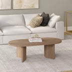 Table basse ovale avec pieds inclinés Chêne noir grainé / Blanc aulne / Gris vieilli – 122 cm