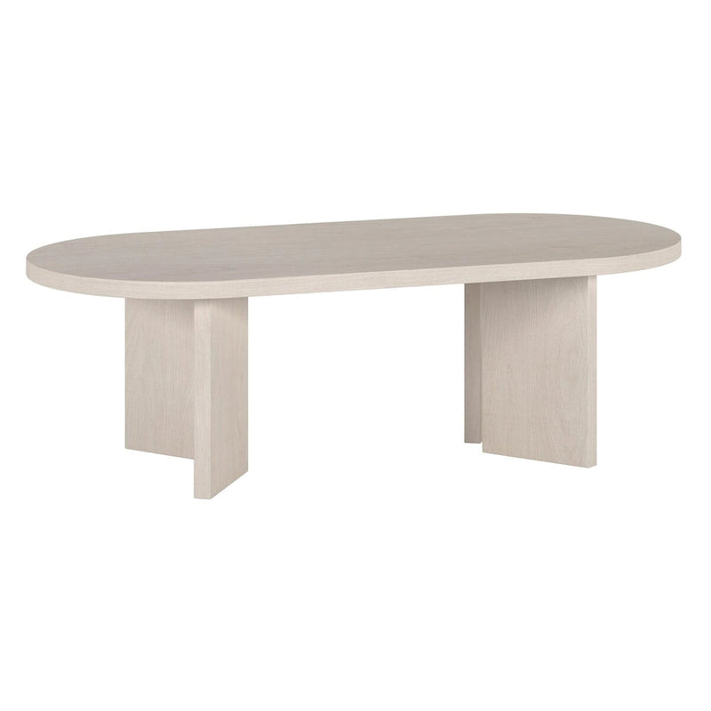 Table basse ovale avec pieds inclinés Chêne noir grainé / Blanc aulne / Gris vieilli – 122 cm